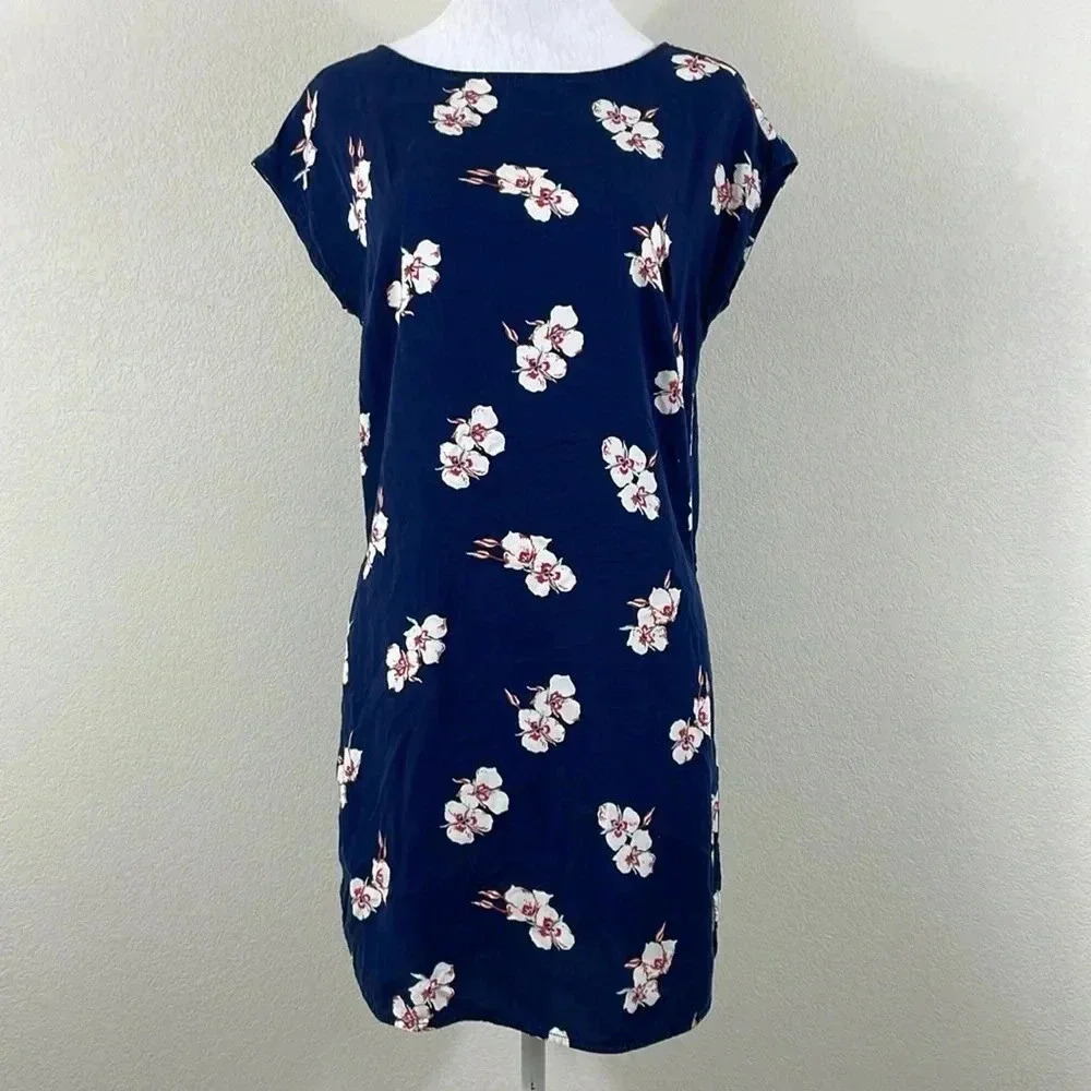 Patagonia navy blue floral short sleeve high low mini‎ dress size xs